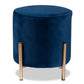 Thurman Contemporary Glam and Luxe Navy Blue Velvet Fabric Upholstered and Gold Finished Metal Ottoman FredCo