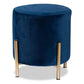 Thurman Contemporary Glam and Luxe Navy Blue Velvet Fabric Upholstered and Gold Finished Metal Ottoman FredCo