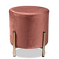 Thurman Contemporary Glam and Luxe Pink Velvet Fabric Upholstered and Gold Finished Metal Ottoman FredCo