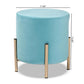 Thurman Contemporary Glam and Luxe Sky Blue Velvet Fabric Upholstered and Gold Finished Metal Ottoman FredCo