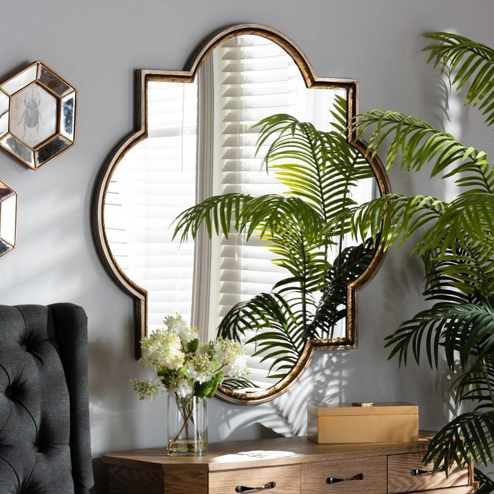 Tiana Vintage Antique Bronze and Gold Finished Metal Quatrefoil Accent Wall Mirror FredCo