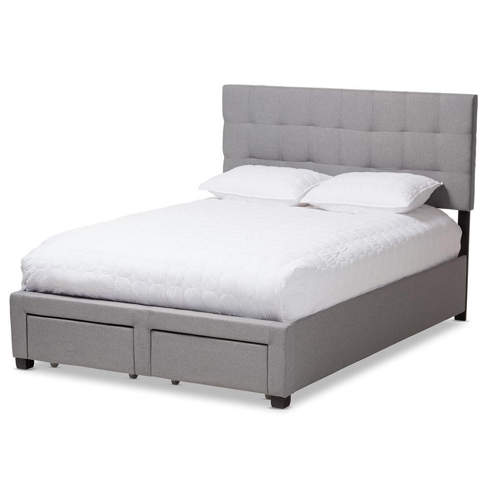 Tibault Modern and Contemporary Grey Fabric Upholstered Queen Size Storage Bed FredCo