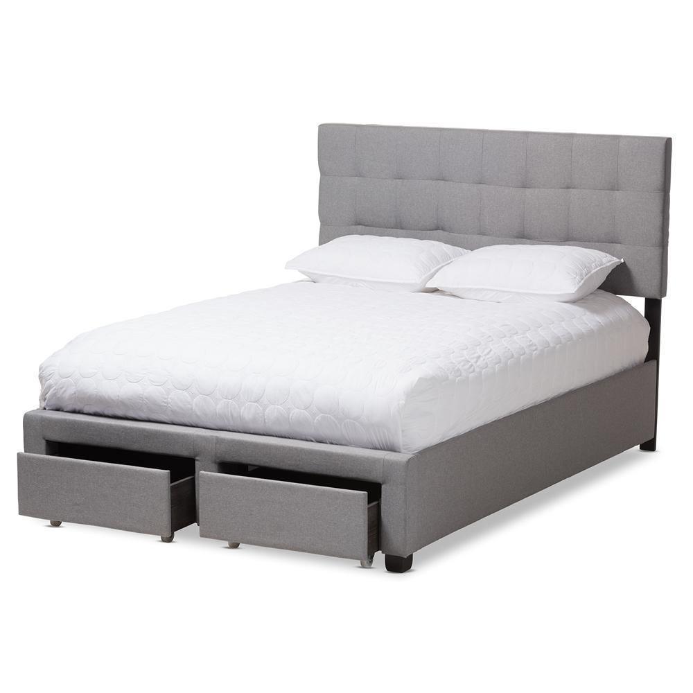 Tibault Modern and Contemporary Grey Fabric Upholstered Queen Size Storage Bed FredCo