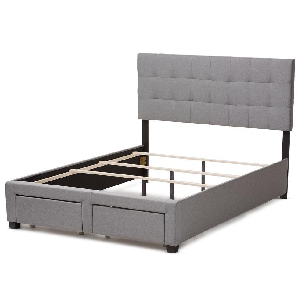 Tibault Modern and Contemporary Grey Fabric Upholstered Queen Size Storage Bed FredCo