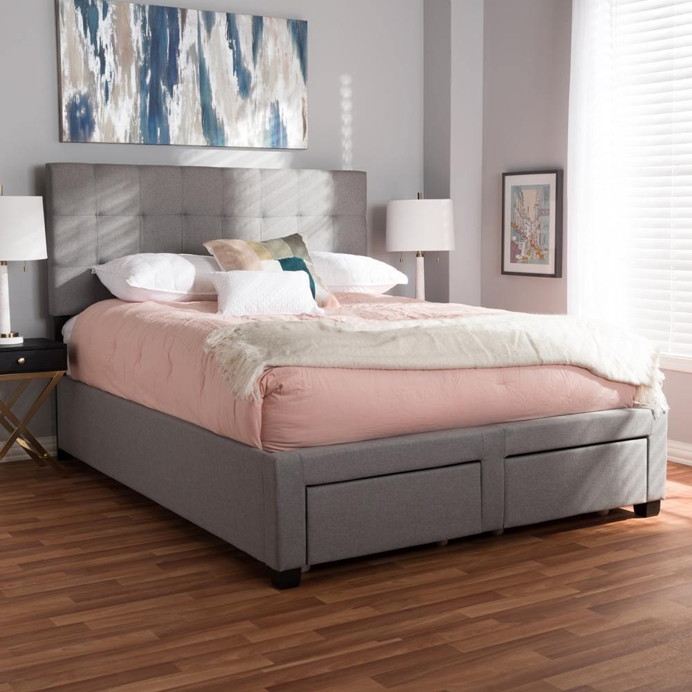 Tibault Modern and Contemporary Grey Fabric Upholstered Queen Size Storage Bed FredCo