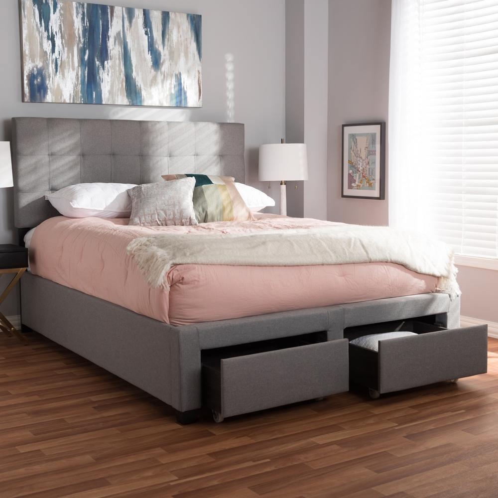 Tibault Modern and Contemporary Grey Fabric Upholstered Queen Size Storage Bed FredCo