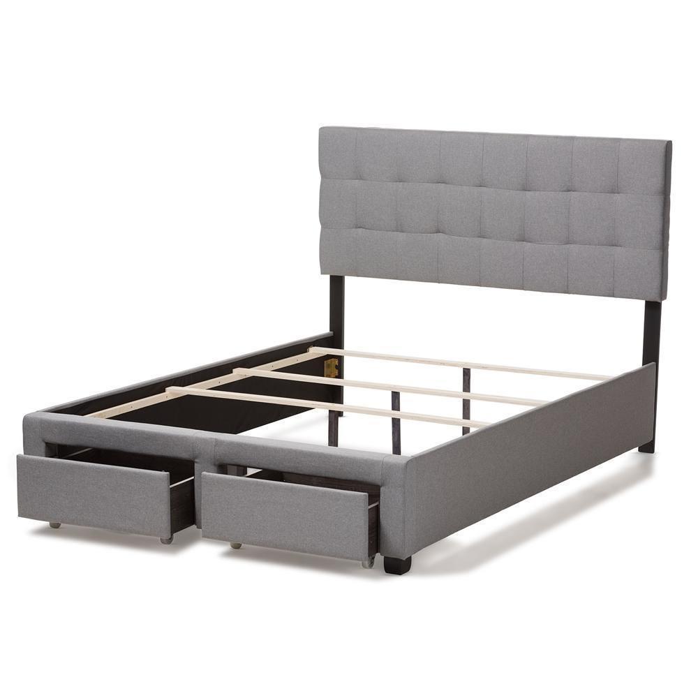 Tibault Modern and Contemporary Grey Fabric Upholstered Queen Size Storage Bed FredCo