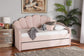Timila Modern and Contemporary Light Pink Velvet Fabric Upholstered Full Size Daybed with Trundle FredCo