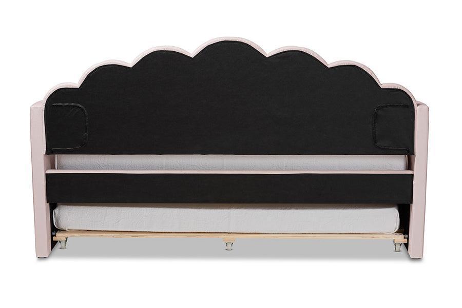 Timila Modern and Contemporary Light Pink Velvet Fabric Upholstered Full Size Daybed with Trundle FredCo