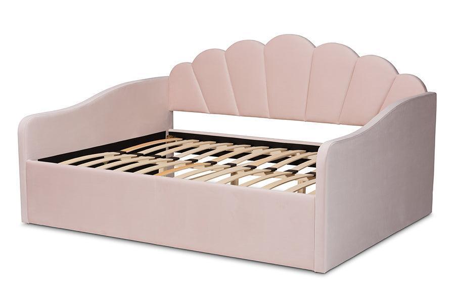 Timila Modern and Contemporary Light Pink Velvet Fabric Upholstered Queen Size Daybed FredCo