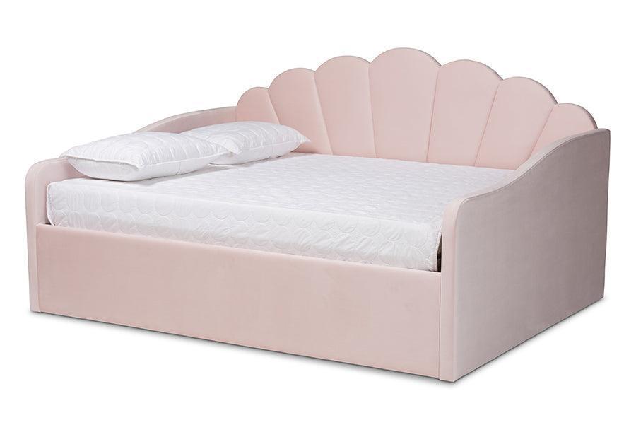 Timila Modern and Contemporary Light Pink Velvet Fabric Upholstered Queen Size Daybed FredCo