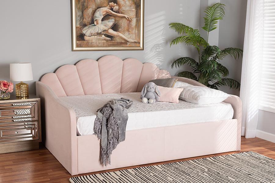 Timila Modern and Contemporary Light Pink Velvet Fabric Upholstered Queen Size Daybed FredCo