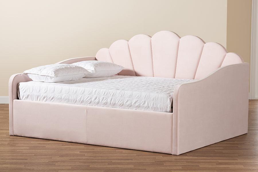 Timila Modern and Contemporary Light Pink Velvet Fabric Upholstered Queen Size Daybed FredCo
