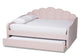 Timila Modern and Contemporary Light Pink Velvet Fabric Upholstered Queen Size Daybed with Trundle FredCo