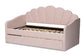 Timila Modern and Contemporary Light Pink Velvet Fabric Upholstered Twin Size Daybed with Trundle FredCo