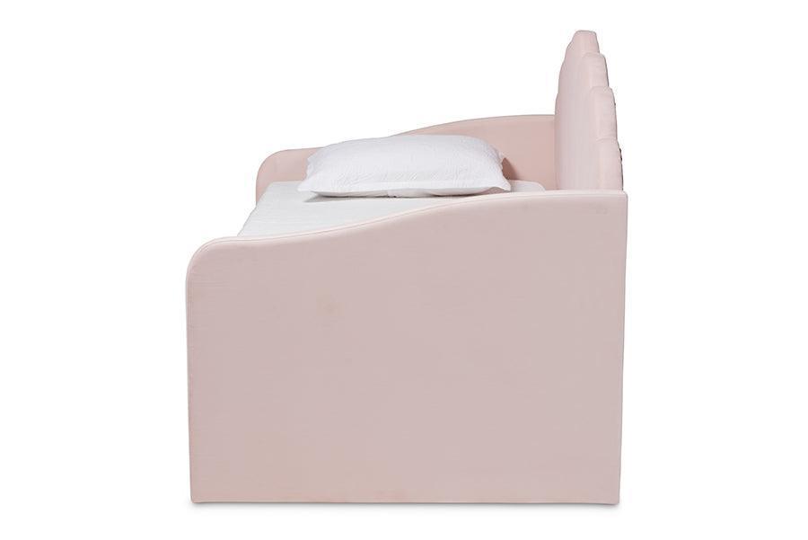 Timila Modern and Contemporary Light Pink Velvet Fabric Upholstered Twin Size Daybed with Trundle FredCo