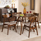 Timothy Mid-Century Modern Transitional Light Beige Fabric Upholstered and Walnut Brown Finished Wood 5-Piece Dining Set FredCo