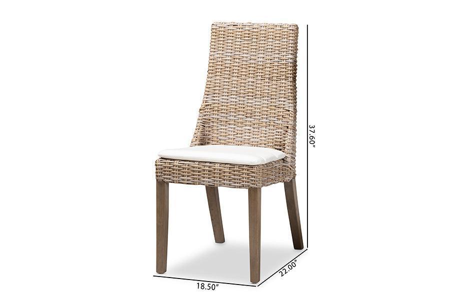 Toby Modern Bohemian Grey Rattan 2-Piece Dining Chair Set FredCo