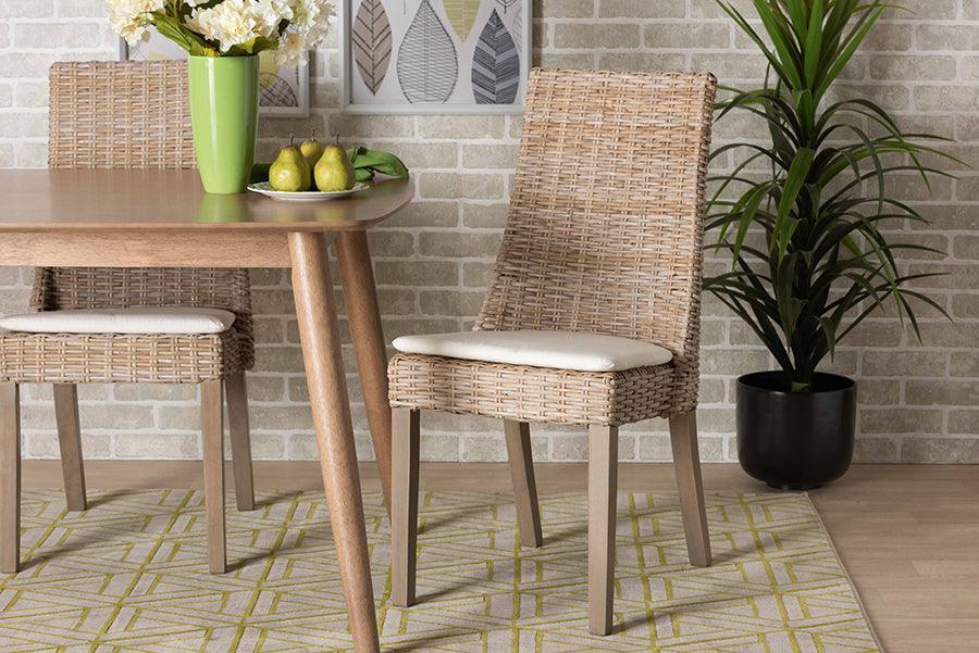Toby Modern Bohemian Grey Rattan 2-Piece Dining Chair Set FredCo