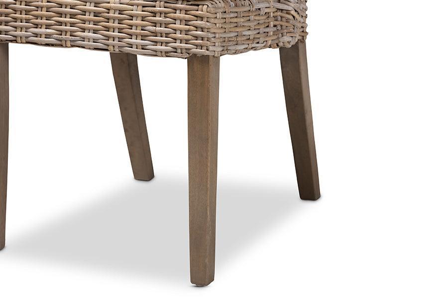 Toby Modern Bohemian Grey Rattan 2-Piece Dining Chair Set FredCo