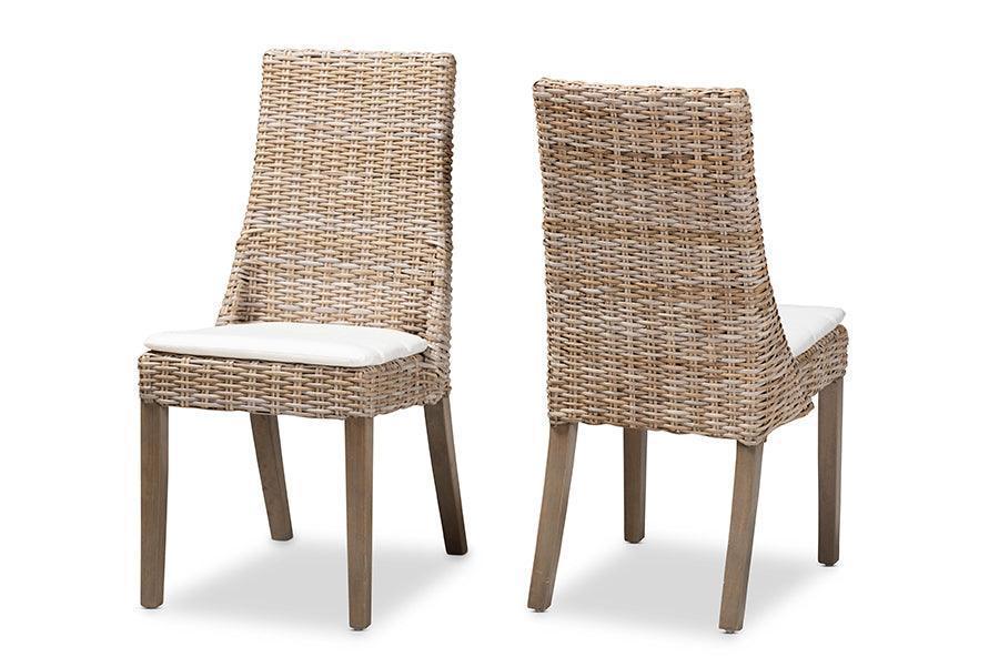 Toby Modern Bohemian Grey Rattan 2-Piece Dining Chair Set FredCo