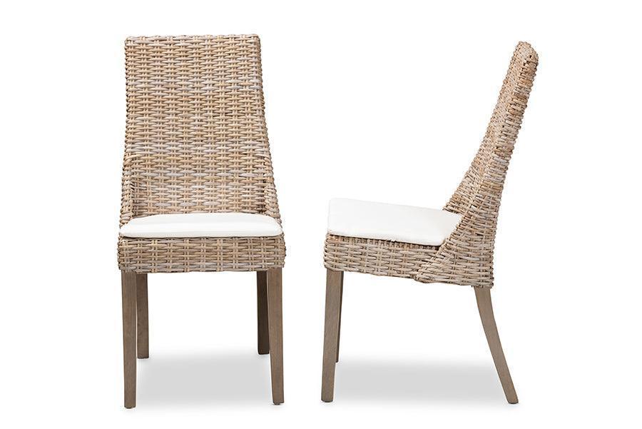 Toby Modern Bohemian Grey Rattan 2-Piece Dining Chair Set FredCo