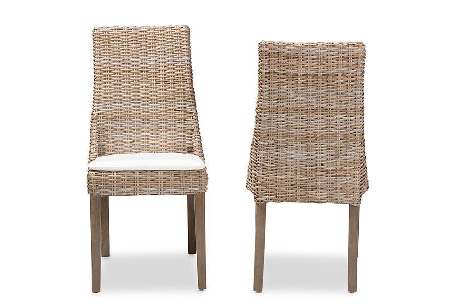 Toby Modern Bohemian Grey Rattan 2-Piece Dining Chair Set FredCo