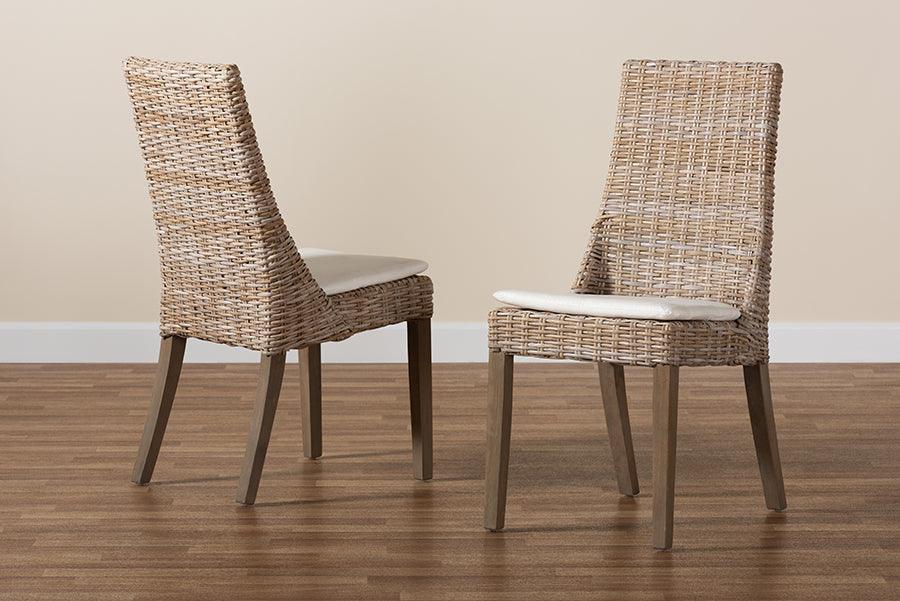 Toby Modern Bohemian Grey Rattan 2-Piece Dining Chair Set FredCo