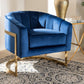 Tomasso Glam Royal Blue Velvet Fabric Upholstered Gold-Finished Lounge Chair FredCo