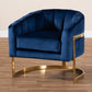 Tomasso Glam Royal Blue Velvet Fabric Upholstered Gold-Finished Lounge Chair FredCo
