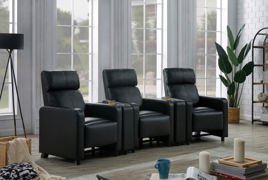 Toohey Upholstered Tufted Recliner Living Room Set Black 600181-S3A Coaster FredCo