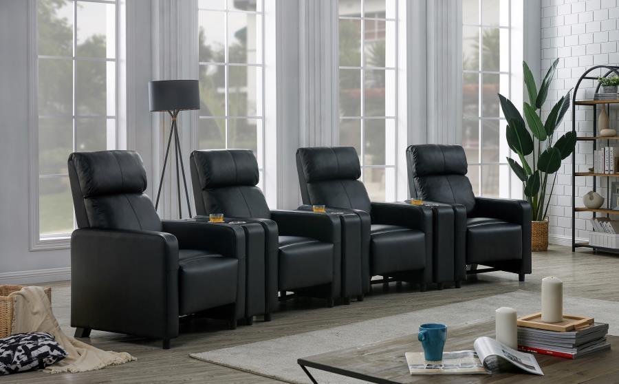 Toohey Upholstered Tufted Recliner Living Room Set Black 600181-S4A Coaster FredCo