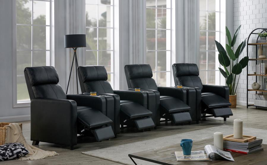 Toohey Upholstered Tufted Recliner Living Room Set Black 600181-S4A Coaster FredCo