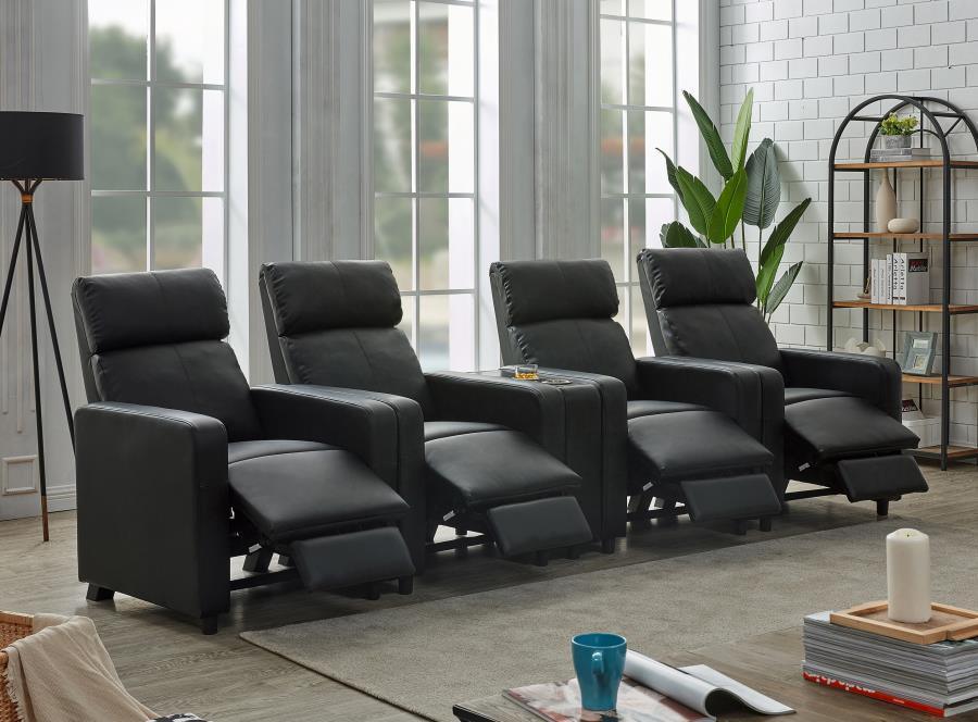 Toohey Upholstered Tufted Recliner Living Room Set Black 600181-S4B Coaster FredCo