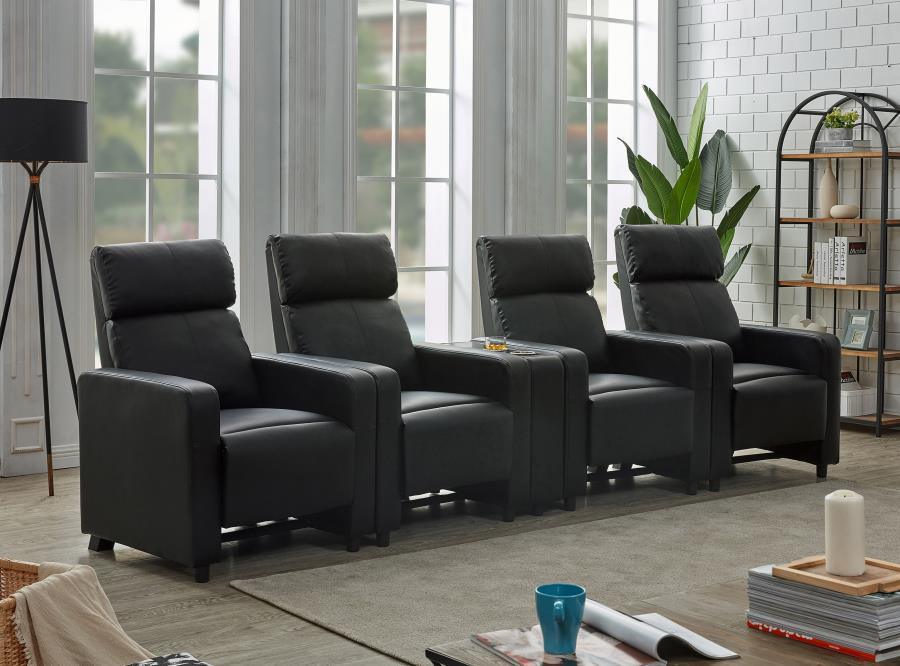 Toohey Upholstered Tufted Recliner Living Room Set Black 600181-S4B Coaster FredCo