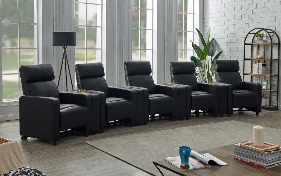 Toohey Upholstered Tufted Recliner Living Room Set Black 600181-S5A Coaster FredCo