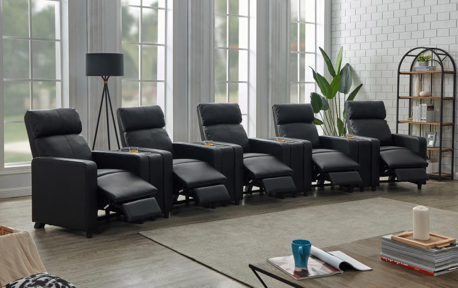 Toohey Upholstered Tufted Recliner Living Room Set Black 600181-S5A Coaster FredCo