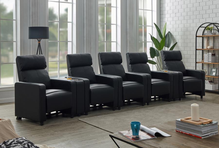 Toohey Upholstered Tufted Recliner Living Room Set Black 600181-S5B Coaster FredCo