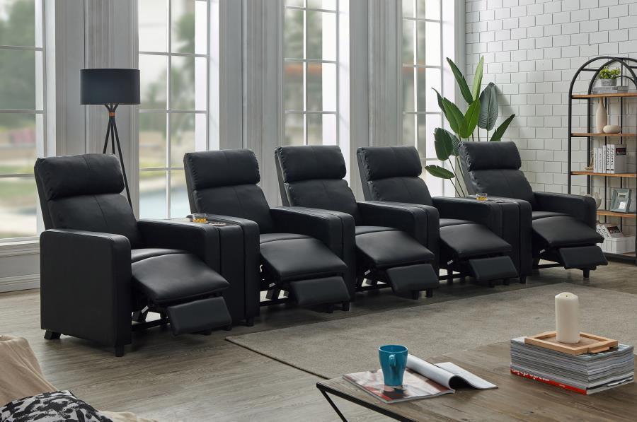 Toohey Upholstered Tufted Recliner Living Room Set Black 600181-S5B Coaster FredCo