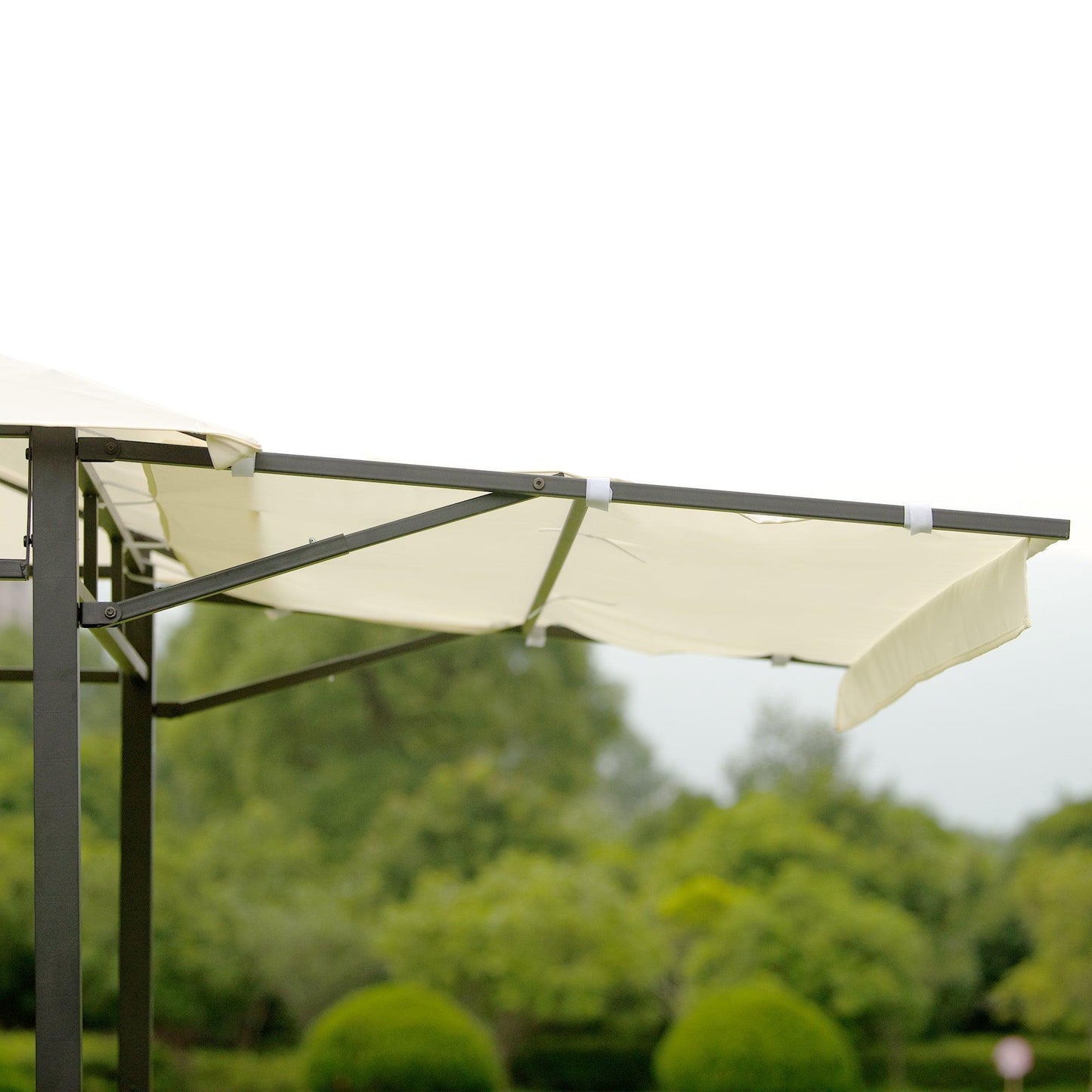 TOPMAX 12Ft.Lx4.3Ft.W Iron Double Tiered Backyard Patio BBQ Grill Gazebo with Bar Counters, Beige FredCo