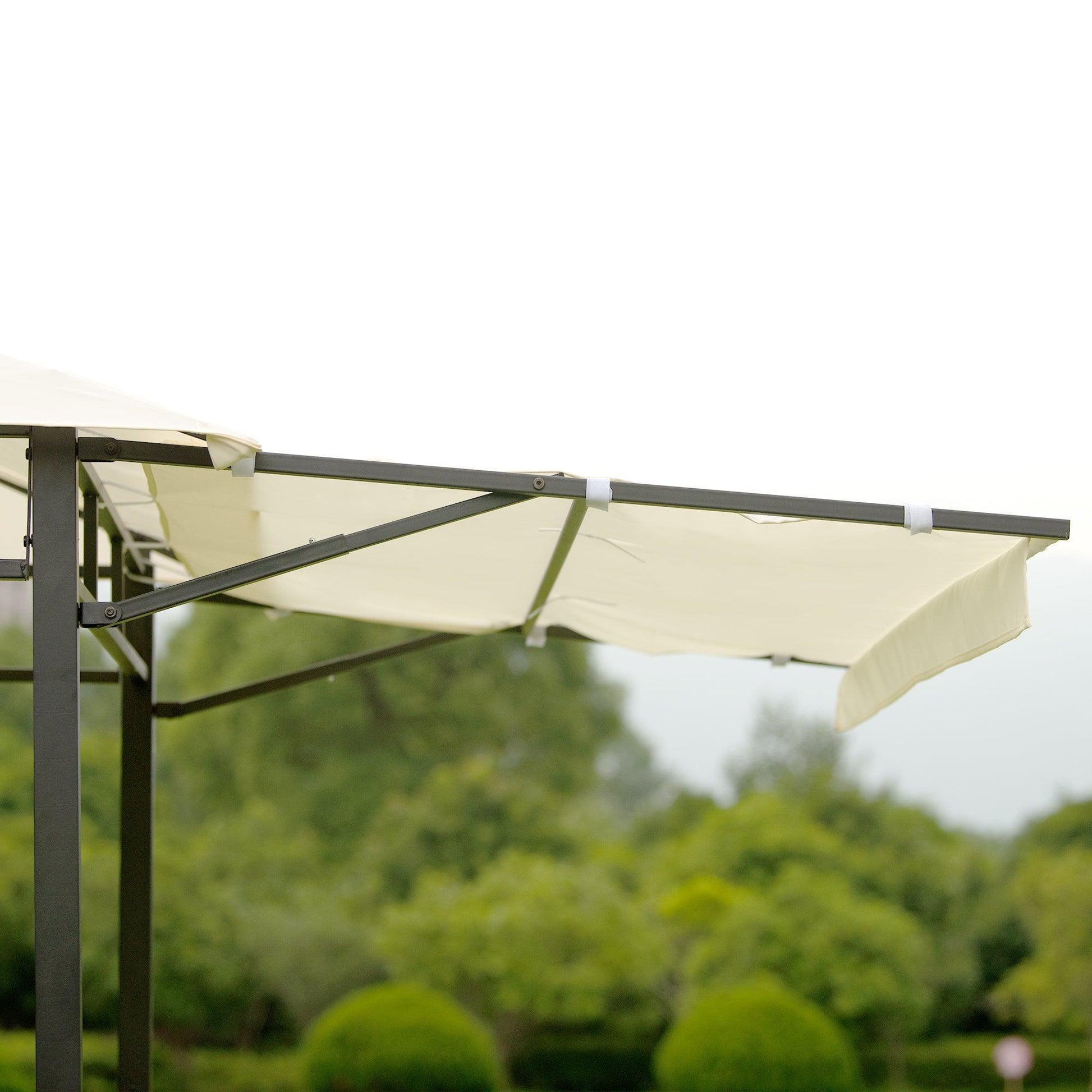 TOPMAX 12Ft.Lx4.3Ft.W Iron Double Tiered Backyard Patio BBQ Grill Gazebo with Bar Counters, Beige FredCo