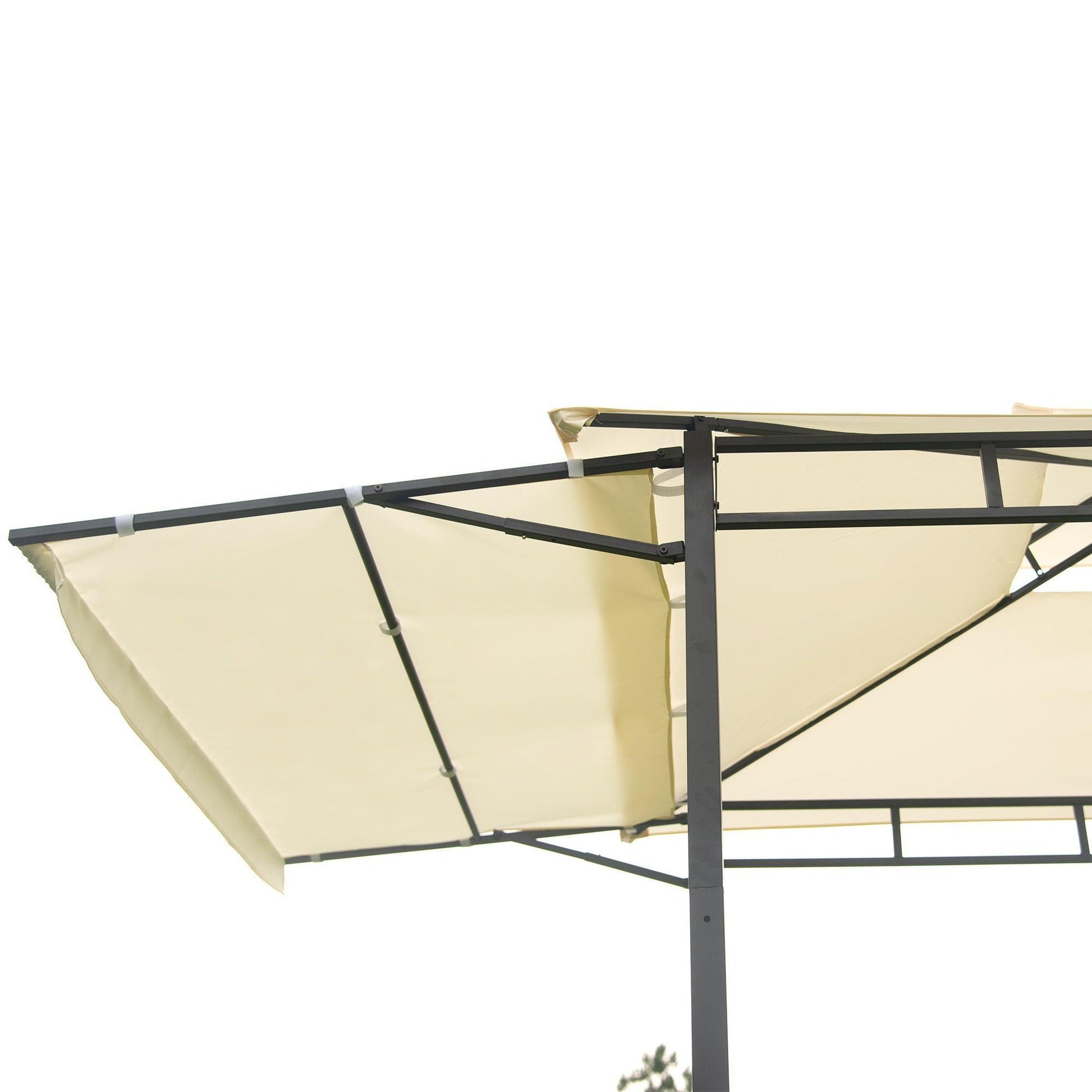 TOPMAX 12Ft.Lx4.3Ft.W Iron Double Tiered Backyard Patio BBQ Grill Gazebo with Bar Counters, Beige FredCo