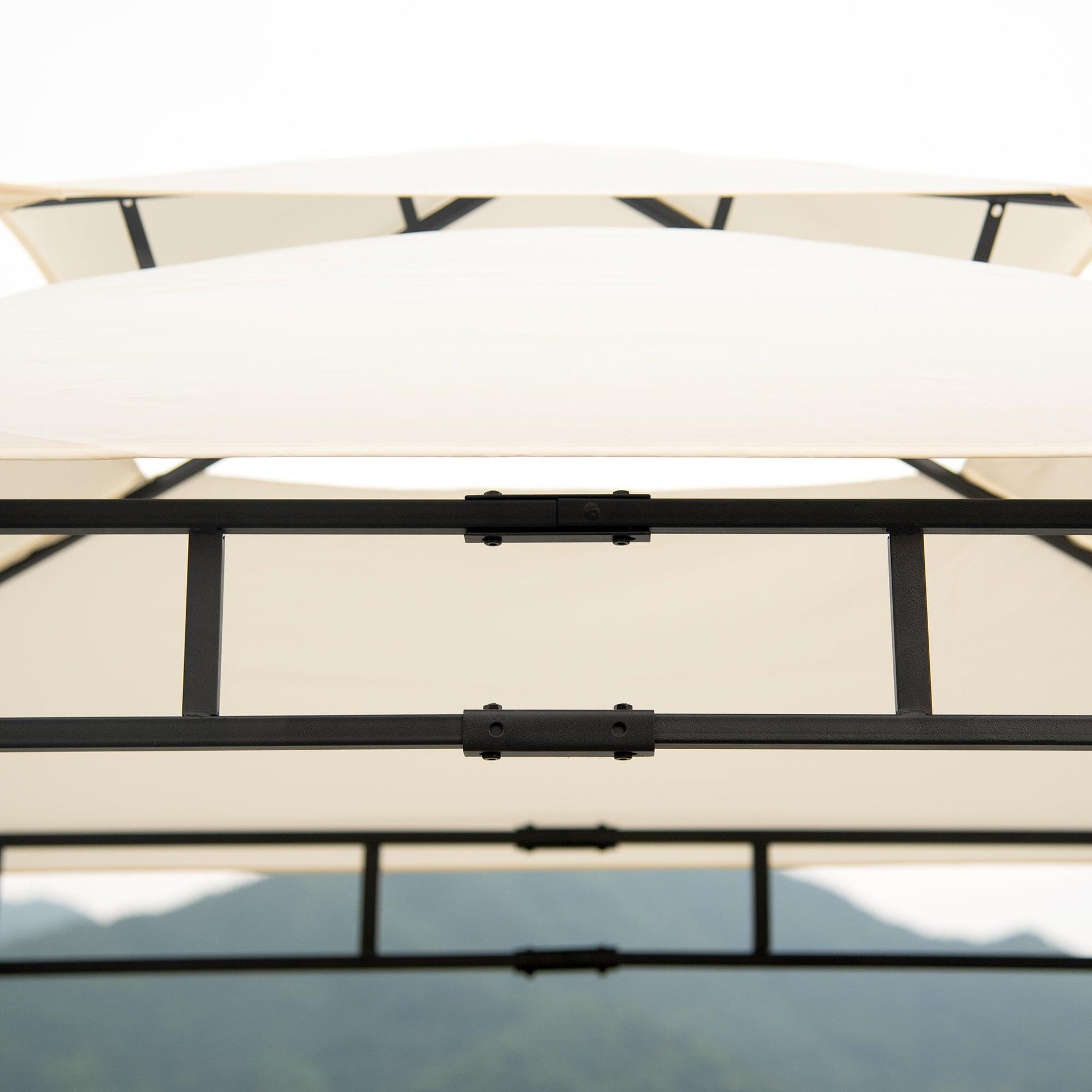 TOPMAX 12Ft.Lx4.3Ft.W Iron Double Tiered Backyard Patio BBQ Grill Gazebo with Bar Counters, Beige FredCo