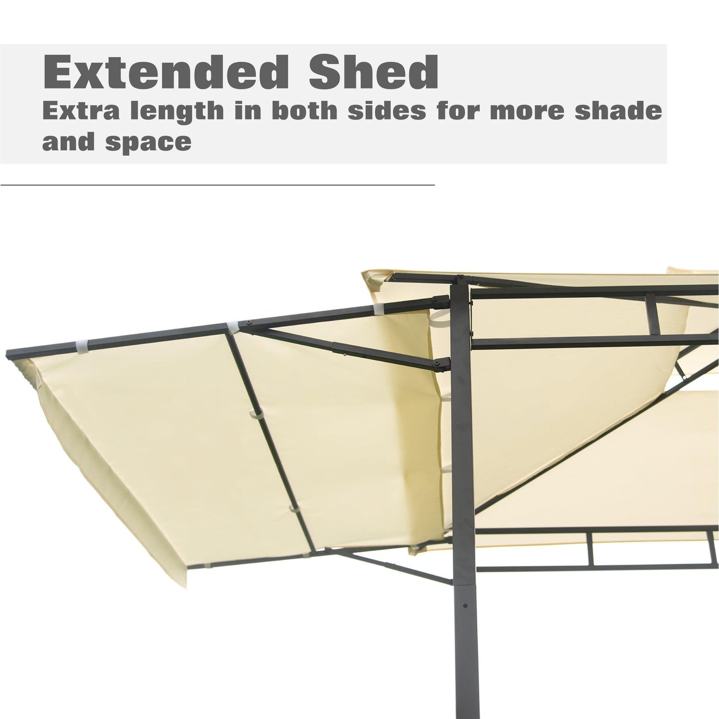 TOPMAX 12Ft.Lx4.3Ft.W Iron Double Tiered Backyard Patio BBQ Grill Gazebo with Bar Counters, Beige FredCo