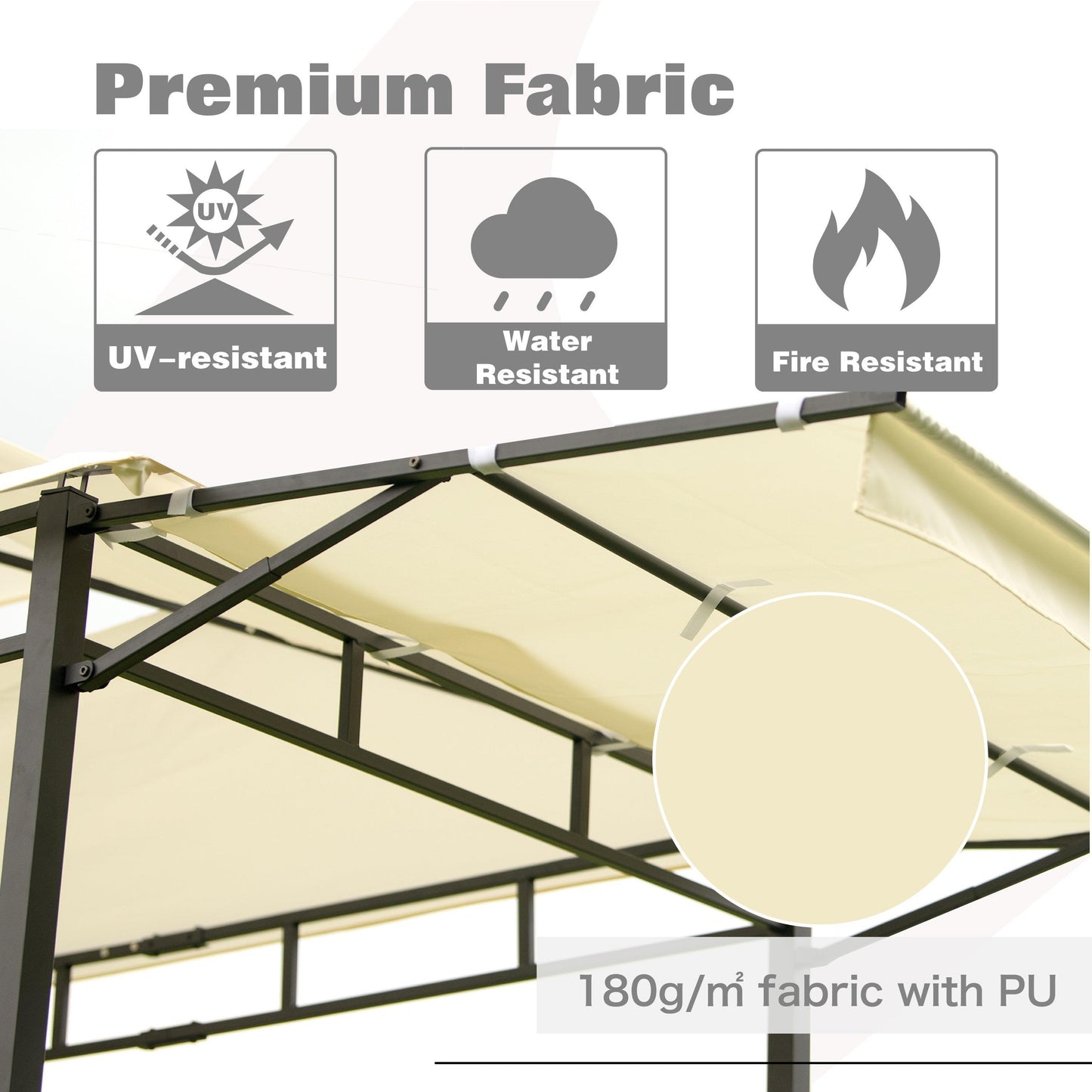 TOPMAX 12Ft.Lx4.3Ft.W Iron Double Tiered Backyard Patio BBQ Grill Gazebo with Bar Counters, Beige FredCo