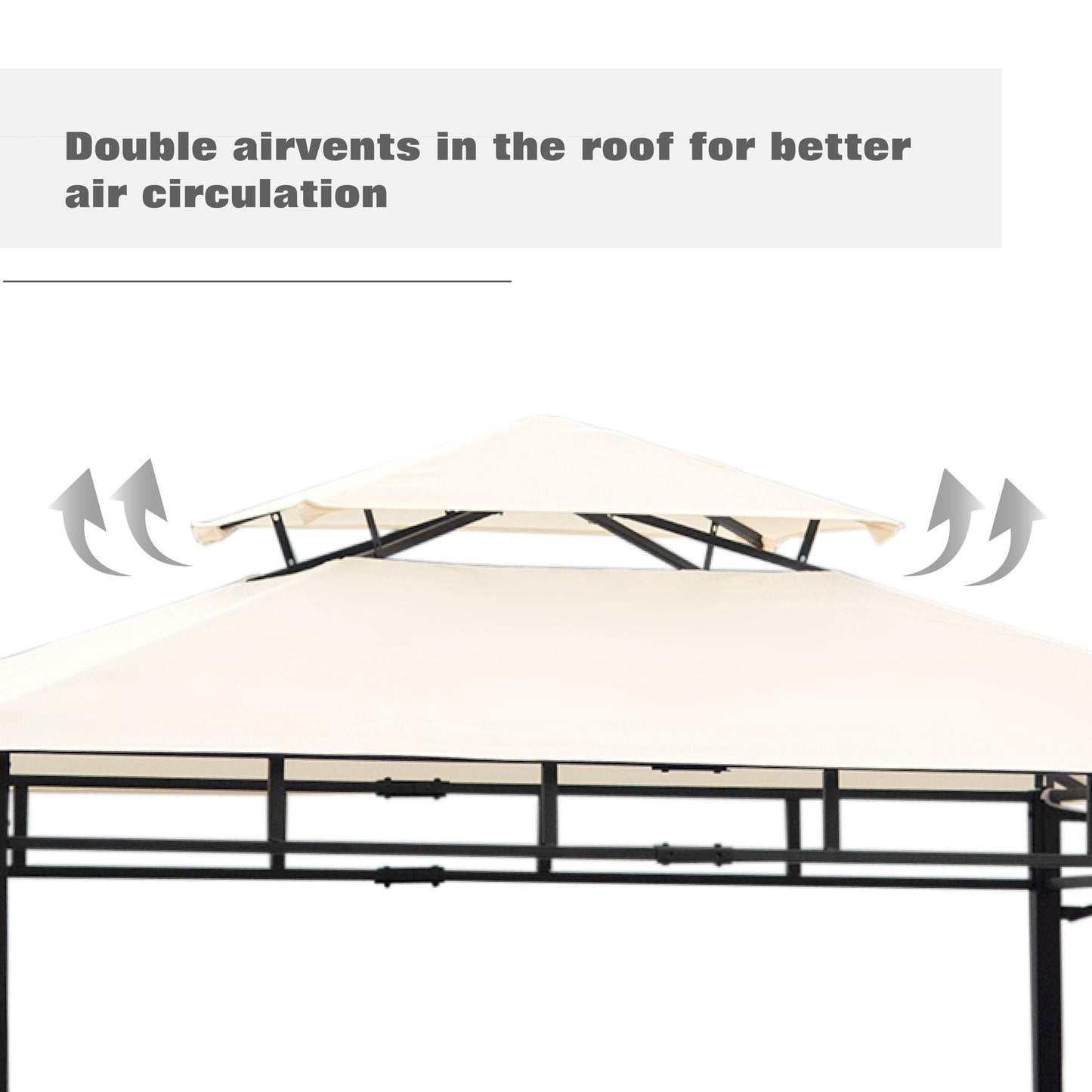TOPMAX 12Ft.Lx4.3Ft.W Iron Double Tiered Backyard Patio BBQ Grill Gazebo with Bar Counters, Beige FredCo