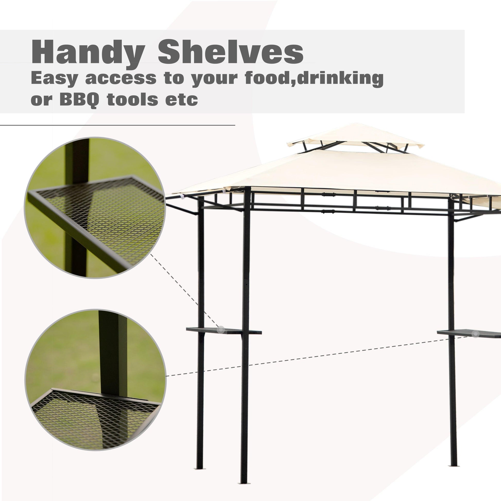 TOPMAX 12Ft.Lx4.3Ft.W Iron Double Tiered Backyard Patio BBQ Grill Gazebo with Bar Counters, Beige FredCo