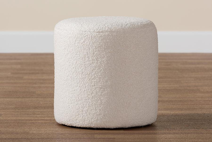 Tori Modern and Contemporary Ivory Boucle Upholstered Ottoman FredCo
