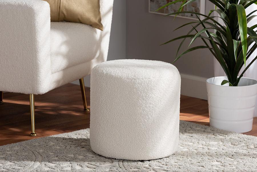 Tori Modern and Contemporary Ivory Boucle Upholstered Ottoman FredCo