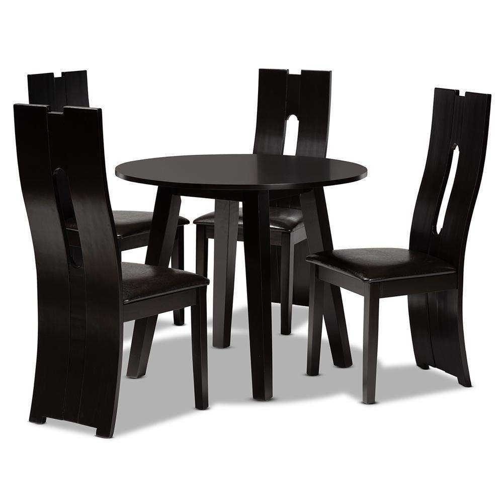 Torin Modern and Contemporary Dark Brown Faux Leather Upholstered and Dark Brown Finished Wood 5-Piece Dining Set FredCo
